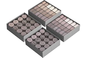 SONGMICS Unterwäsche-Organizer 4er Set, 80 Fächer (2x16+2x24), Schubladen-Organizer faltbar, Ordnungssystem Kleiderschrank, Aufbewahrungsboxen, Socken, Unterwäsche, Krawatten, taubengrau RUS011G01