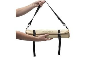 OUTSTANDER Chefs Knife Roll Bag with 11 Slots, Heavy Duty 16OZ Waxed Canvas Knives Case for Camping, Waterproof Storage Tool Wrap for Equipment of Chef, Comes with Shoulder Strap (Beige)