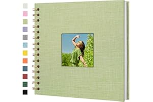 Yopih Scrapbook Photo Albums Linen Cover 20.5x20.5 cm Hardcover Kraft White Pages Memory Scrapbooking Book for Wedding Travel Baby Shower Guest Book, 20 Sheets/40 Pages, Grass Green