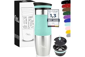 Milu Thermo Mug 370ml 450ml Insulated Mug Coffee Mug to go - 100% Leak Proof - Stainless Steel Drinking Mug - Car Mug Double Wall Insulation - Thermo Mug - Travel Mug - (Teal, 450ml)