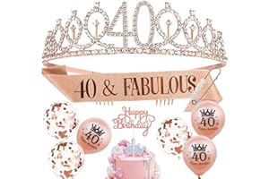 Auliuse 40th Birthday Sash and Tiara Set for Girls, Rose Gold Birthday Sash Crown with Balloons Happy Birthday Cake Topper Party Decorations Supplies, Happy Birthday Gifts for Women (40 Years Old)