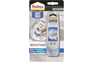 ‎PATTEX Pattex Perfektes Bad Neue Fuge, Silikon Dichtmasse für neue Fugen in nur einem Schritt, Sanitärsilikon zum Schutz vor Schimmel, Fugensanierung Komplett-Set, 1 x 100ml