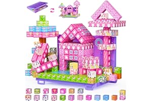 Vefosafe Magnetische Bausteine 84 Teile, Magnetblöcke Fliesen mit Klappbarer Grundplatte, Bauen Prinzessin Schloss Magnetspielzeug Kreative Geschenk für 3 4 5 6 7 8 9 Jahre Kinder Mädchen Toy Rosa