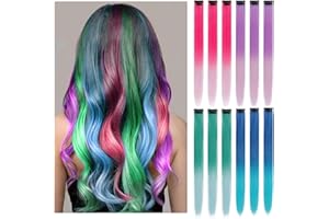 LIPENS 12 PCS Coloured Hair Extensions Clip In for Kids Girls Women, 22" Rainbow Hair Extensions, Highlights Colorful Hair Extensions,Synthetic Straight Hair Piece DIY Girls Hair Accessories on Daily Party