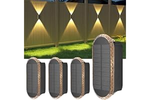 ELLASAY Aplique Solar Pared Exterior,Lámparas Solares Exteriores Arriba y Abajo IP65 Impermeable,3 Colores Brillantes Luces Solares Exterior Jardín Inalámbricas Para Patio Cubierta Valla 4 Pack