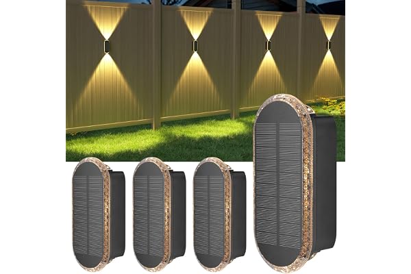 ELLASAY Lampe Solaire Exterieur Applique: Lot De 4 Up and Down LED lumiere Murale Jardin 1200mAh - IP65 Étanche Avec 3000K/4000K/6500K - Éclairage Puissant Pour Clôture Patio Terrasse