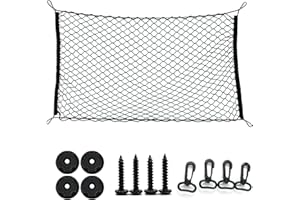 VODUNS Net Bagage Voiture Kit, Net Sac de Rangement Élastique Extensible 110x60cm avec 4 Crochets pour Voyage Sortie Domicile avec Amis Voiture Camion Famille Élastique Edge Rend la Charge Plus Serrée