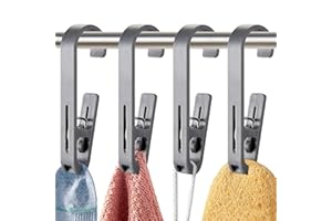 WEKIWGOT 4 ganchos de ropa con pinzas, perchas para calcetines, botas, sujetadores, toallas, lápices de plástico fuertes para baño, armario, cocina, oficina (gris)