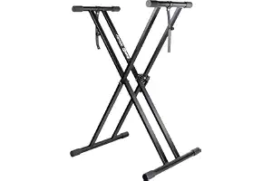 RockJam RJXX363 - Soporte de teclado ajustable con correas de bloqueo | Soporte teclado doble X con bloqueo de seguridad y correas, hasta 20 kg, para piano digital, clases y escenario