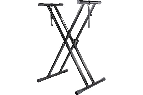 Windsor RockJam Support Clavier Renforcé en X Réglable – Support Piano Numérique Robuste Double Renfort, Réglage Rapide de la Hauteur, Système Anti-Chute, Sangles de Sécurité + Leçons