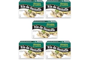 VEMOSA Almejas al natural 25-30 Ría de Santoña Pack de 5 Latas de 111gr - Calidad suprema de las Rías Gallegas, con almejas frescas y tiernas, elaboradas artesanalmente para conservar su sabor auténtico.