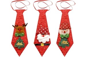 DVOFU 3Pieces Christmas Tie Santa Claus Snowman Elk Xmas Pattern Sequin Pre-Tied Elastic Ties Men Boys Christmas Party Costume Accessories for Secret Funny Gifts