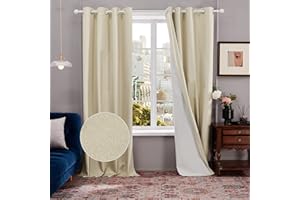 Deconovo Tende Termiche Isolanti per Interni Oscuranti Totali, Tende 140x245 CM per Camera da Letto Soggiorno Leggere con Occhielli Moderne, 2 Pezzi, Beige