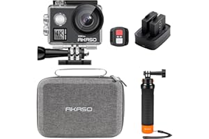 AKASO V50 Elite Caméra Sport 4K 60FPS Kit de Poignée Flottant- Comprend 20MP WiFi Action Camera Etanche avec Poignée Flottant Etanche pour Camera Sport, Sac de Rangement, 2 Batteries et Plus
