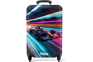 NoBoringSuitcases.com Trolley Cabine, Valise Enfant Garcon, Bagages Enfant, Valise Enfant Roulette, Valise Cabine Garcon 55x35x25cm (Voiture de Course - Néon Multicolore)