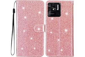 Rnrieyta Miagon Paillettes Custodia per Xiaomi Redmi 10C,Glitter Flip PU Custodia Portafoglio con Chiusura Magnetica Supporto e Slot per Schede Case Cover,Oro Rosa