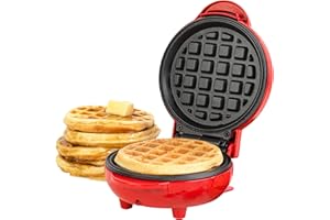 ‎GILES & POSNER Giles & Posner EK4214SGVDEEU7 Mini Waffeleisen - 550 W, Rot, Antihaftbeschichtung für belgische Waffeln, amerikanischer Waffelautomat, Aufwärmzeit von 2 Minuten, für Süße und Herzhafte, 11.5cm-Teller