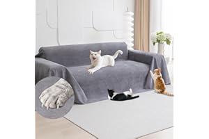 Loiion Anti Scratch Sofa Cover, Cat Scratch Furniture Protector, Waterproof Non Slip Sofa Cover, Pet-Friendly Couch Protectors, 2 Seater Recliner Scratch Proof Couch Covers for Pets, Grey, 300x180cm