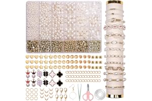 JHWELRG Perle Weiße Armbänder Selber Machen Perlen Set zum Basteln,Perlen zum Auffädeln Charm Vierblättriges Kleeblatt Ketten Schmuck Schmuckherstellung,Geschenkeidee für Partys,Weihnachten,Feiertage