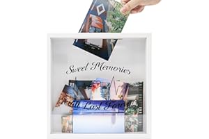 GraduationMall 11.5x11.5 Archive Box Frame,Travel Memory Box with Red Heart Design,Shadow Box with Slot for Tickets Keepsake Box White