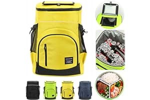 XIUWOUG 33L Kühltasche Gross, Wasserdichten Isolierter Rucksäcke Cooler Bag, Kaltes Bier Picknick Rucksack Mit Kühlfach, Picknickkorb 2-4 Personen, Mobiler Kühlschrank Fürs Auto (Gelb)