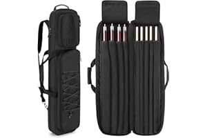 GOBUROS 4x5 Pool Queue Koffer, Billard Stick Tragetasche für 4 Kolben und 6 Schäfte, weiche Pool Stick Tasche mit großen Zubehörtaschen vorne und Schultergurt