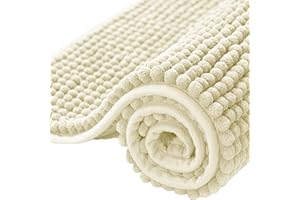 BedLooms Bath Mat Non Slip Anti Mould 40 x 60 cm – Cream Chenille Bathroom Mat Extra Soft & Fluffy Bathmat Machine Washable Super Water Absorption Shower Mat