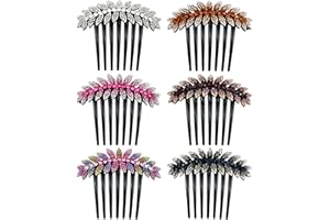 inSowni 6 Pack Luxury Glitter Sparkly Jeweled Gems Rhinestones Crystals Plastic Decorative Leaf Hair Side Combs French Twist Slides Hair Bun Updo Accessories Hairpins Barrettes Clips for Women Girls