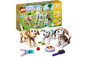 LEGO Creator 3 en 1 Perros Adorables, Figuras de Perritos de Juguete para Niños y Niñas de 7 Años o Más, Beagle, Caniche, Perro Salchicha y Más, Regalo de Cumpleaños 31137