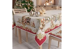 PETTI Artigiani Italiani - Tovaglia Natalizia Antimacchia Rettangolare Copritavolo Natalizio Cucina Disegno Vintage Xmas X12 Posti (140x240 cm) 100% Made in Italy
