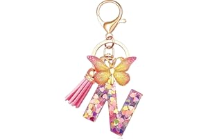 EnigmaDrops Keychains in the shape of Initial letters for Women Tassel Butterfly Pink Purple Cute Car Keyring for Wallet Purses Backpack A-Z