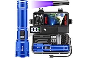 Blukar Torcia LED Potente Professionale, Super Brillante Torcia Led Ricaricabile Alta Potenza, Zoomabile, 4 Modalità & 3 Temperatura Colore, IP67 Impermeabile Torcia per Campeggio/Emergenza