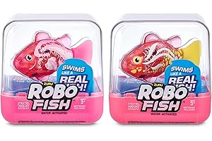 ROBO ALIVE Robo Fish Series 2 Pesce che nuota robotizzato giocattolo, confezione da 2, pesci rosa e rosa, nuota in più direzioni, giocattolo da piscina (confezione da 2, rosa caldo e rosa)