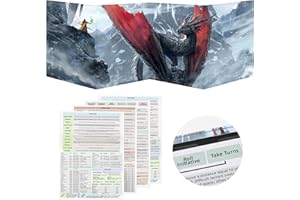 SABERMASTER DND DM Screen, Dungeons and Dragons Master Screen Leather,4 Wet-Erase Function Pockets,DND Game Accessories for TRPG,with 4 Panels Master Screen Inserts (D)