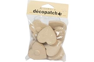 Décopatch EV024C - Un lot de 12 cœurs aimantés en papier brun mâché 5x5x1 cm