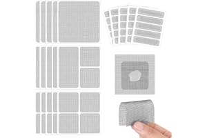 Baroce 65 Pcs Nastro Ripara Zanzariere 20 Fogli Kit Ripara Zanzariere Adesivo Invisibile, Nastro Riparazione Zanzariera Autoadesiva Toppe per Zanzariere per Tenda Zanzariera Porta Finestra