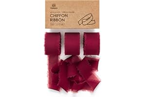 Vitalizart Cinta de Gasa Burdeos 2,5 cm x 19,2 m, Tejido con Flecos, Cinta de Tela para Invitaciones de Boda, Ramo de Novia, Decoración, Envolver Regalos & Hacer Nudos