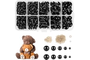 ABEILLO Safety Eyes for Crochet Toys, 300Pcs Assorted Size 5-12mm Safety Eyes with Washer Black Plastic Doll Eyes Toy Crochet Eyes for Amigurumi Teddy Bear Eyes Doll Making Craft with Box (5/6/8/10/12 mm)