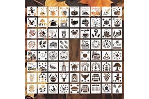 TINOALY 70pcs Pochoirs Peinture d'Automne, 7,5x7,5cm Thanksgiving Réutilisables pour Loisirs Créatifs sur Bois Toile Tissu Mur Porche Décoration d'Intérieur