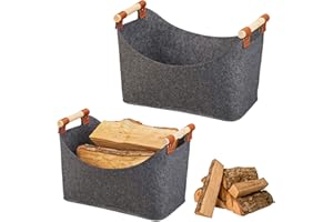 QIYICHE 2 Stücke Groß korb für Kaminholz, 55x32x40cm Filzkorb Mit Griff, Holzkorb für Kaminholz Groß, Verdicken Filzkorb Kaminholz, Filztasche Kaminholz, zur Aufbewahrung Dunkelgrau