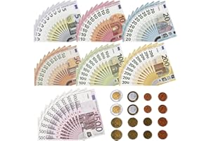 LEEELYAN Spielgeld 86 Stück, 5/10/20/50/100/200/500, Rollenspiel, Kinderspielzeug, zum Rechnen und Lernen, Einkaufsladen