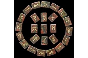 Cartbug Unakite Brick Shape Rune Stones Set with Elder Futhark Alphabet Engraved Symbol Pagan Stone Runic Symbol for Crystal Healing Chakra Balancing Spiritual Gift & Home Decor 20-25 mm