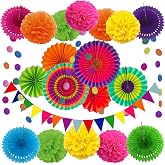 ZERODECO Party Decoration, 21 Pieces Paper Fans Nest Ball Pom Poms Fan Birthday Wedding Carnival Baby Shower Home Party Suppl