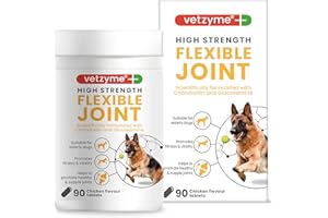 Vetzyme High Strength Flexible Joint Supplements for Senior Dogs (90 Tablets) - Hip and Joint Care with Chondroitin and Glucosamine, Tasty Chicken Flavour