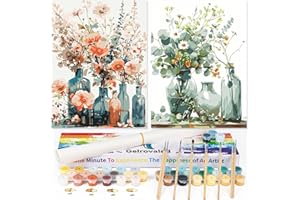 gelrovaled Pintar por Numeros Adultos, DIY Pintura por Números, Kit de Pintura al óleo de Lienzo DIY para con Pinceles, Pigmento Acrílico, 2Pack 30 x 40cm, Flower 01