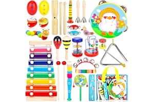 NCKIHRKK 30sztuk Instrumenty muzyczne dla dzieci Drewniany zestaw perkusyjny Perkusja Schlagwerk Rytm Zabawki Drewniane instrumenty perkusyjne do gry i rytmu Ksylofon Zabawki dla małych dzieci w wieku