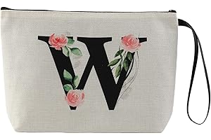 Blisswave Trousse de Toilette Femme, Trousse Maquillage Personnalisée avec Nom De a à z, Fermeture Éclair en Métal de Haute Qualité, Design Imprimé Exquis, Doublé, Cadeaux Personnalisés (Beige)