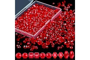 WINKIO Perlen Zum Auffädeln, 600 Stück Facettierte Glasperlen Glitzerperlen, Perlen für Armbänder für Basteln Schmuckherstellung, DIY Halsketten, Armbänder, Ohrringe (4/6/8 mm, Rot)