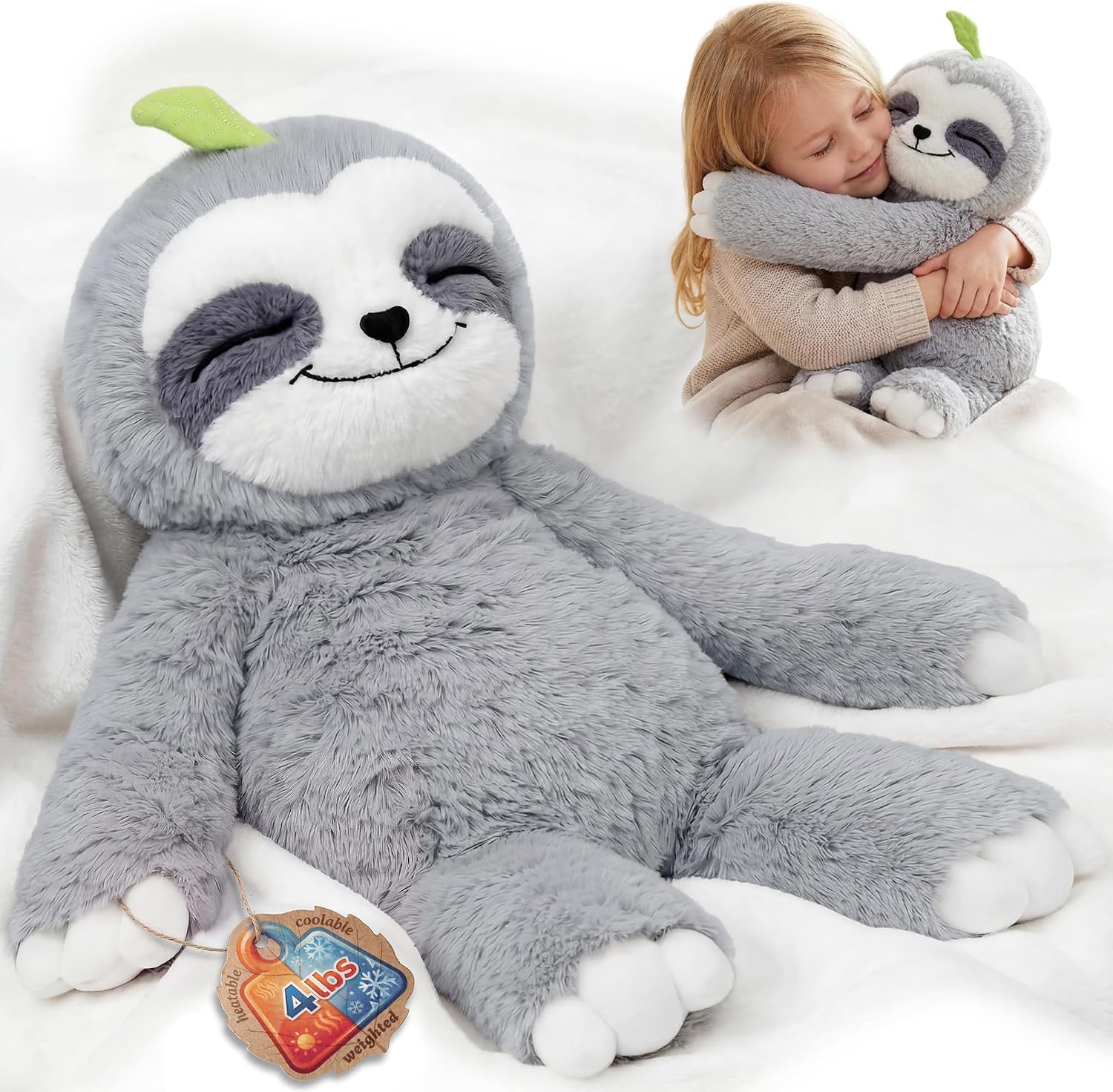Mewaii Weighted Sloth Teddy Plush, 1.5KG Weighted Stuffed Animals 38CM Pillow for Kids, Soft Weighted Anxiety Plush Toy Sloth Gifts for Women Girls Adoults