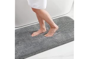 smiry Microfiber Bath Mat 40 x 60 cm, Non-Slip Super Absorbent Bathroom Mat, Extra Soft Machine Wash and Dry, Non-Shedding Bath Mats For Bathroom, Grey
